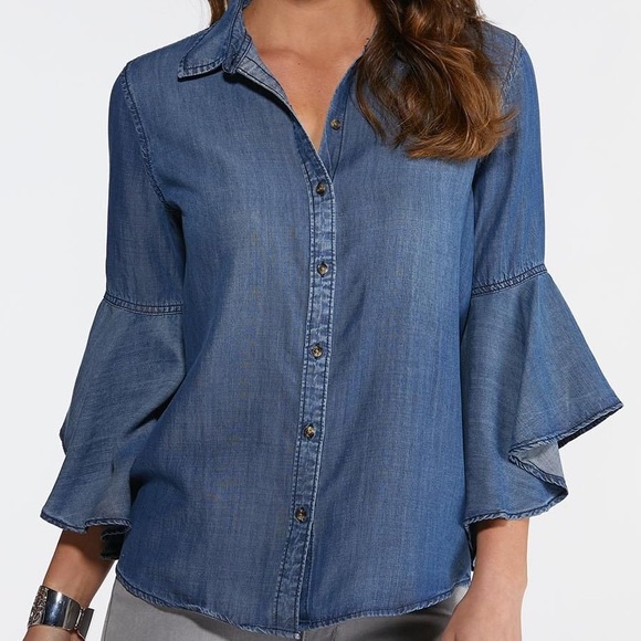 Cato Tops - NWT CATO Bell Sleeve Denim Blouse 18W